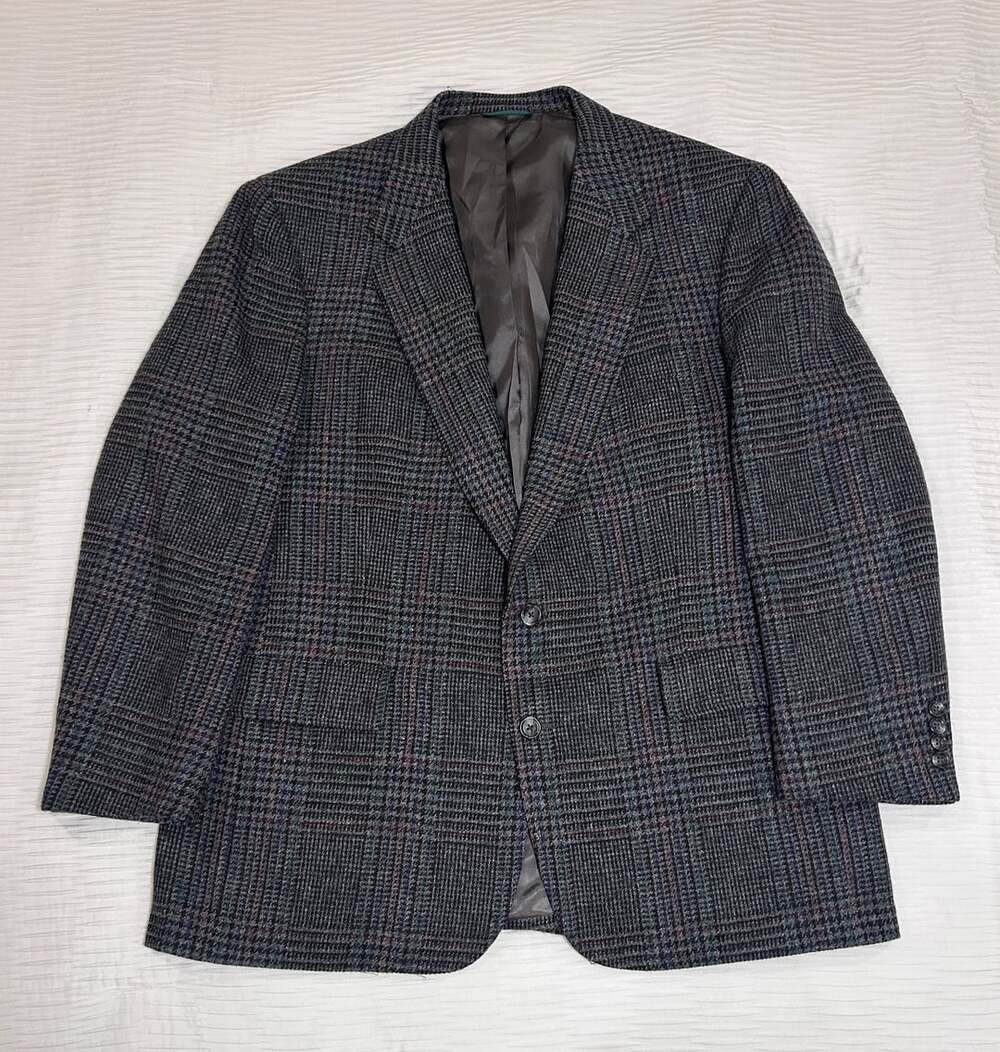Austin Reed Sport Coat Blazer Size 46R Grey Plaid Virgin Wool